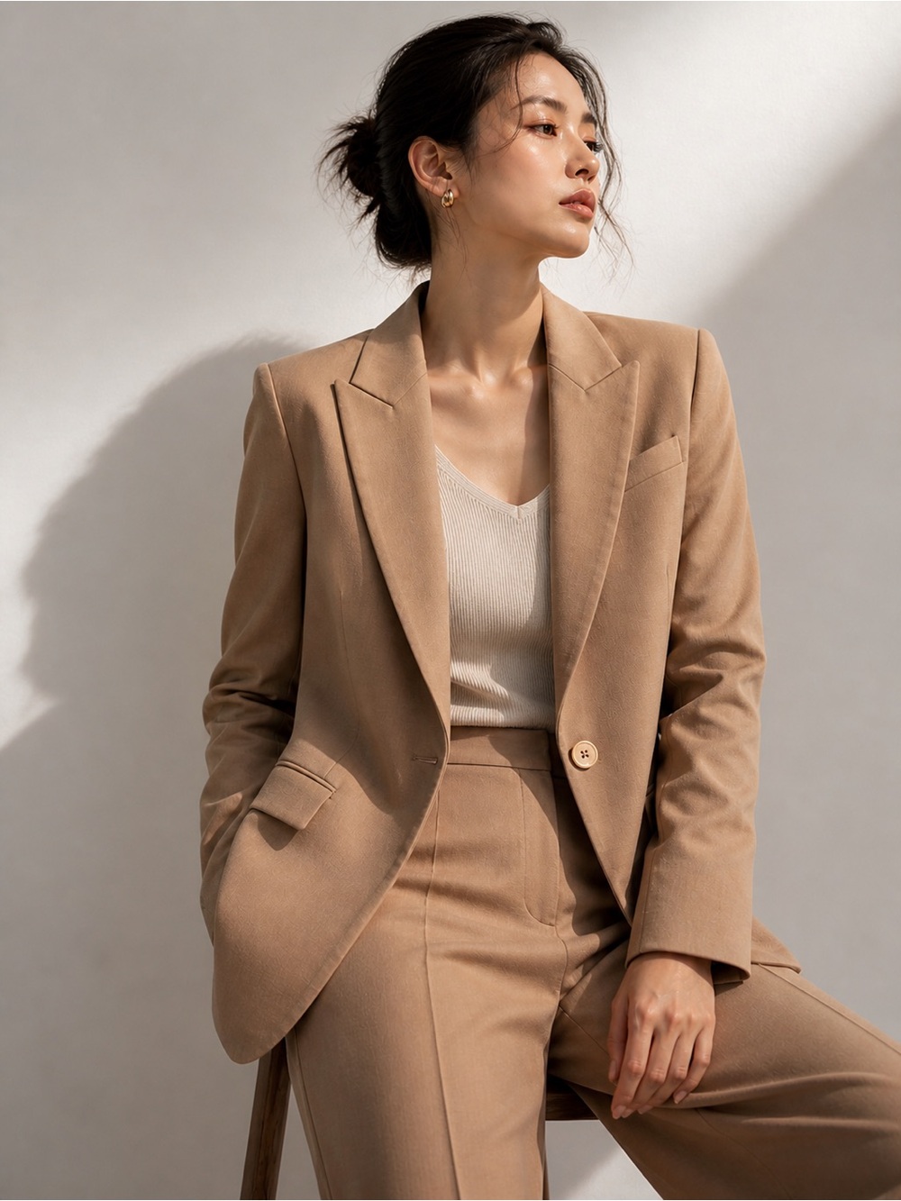 Aritzia Wilfred Tailored Camel Blazer Chic Neutral beige camel S Small